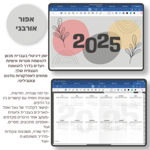 hebrew urban grey goals digital planner 2025 cover pasge & yearly log